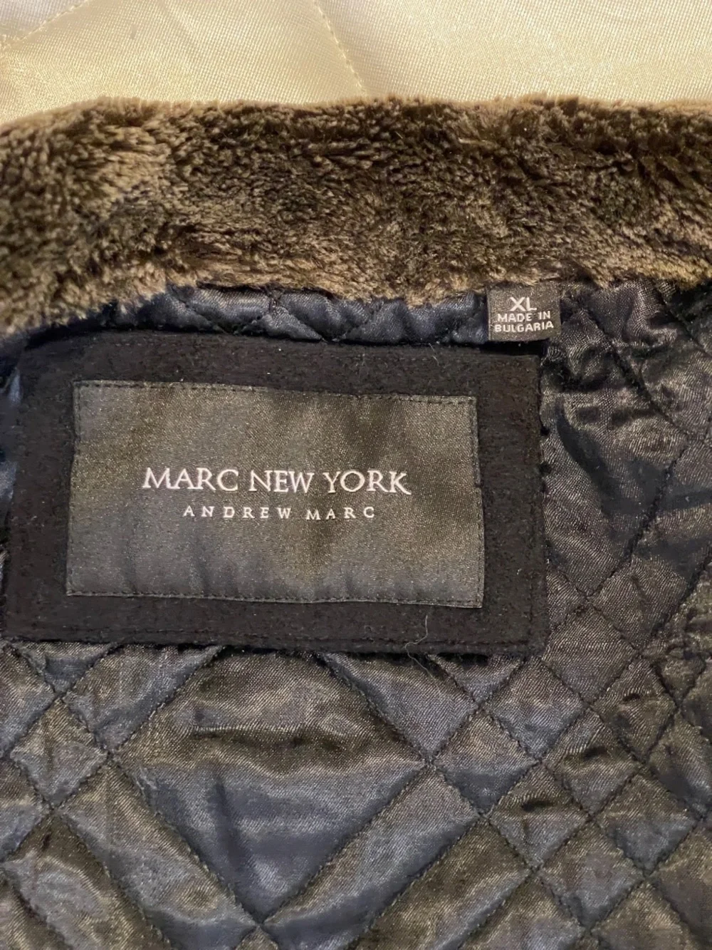 Marc New York black wool cashmere faux fur collar winter car coat jacket men XL
